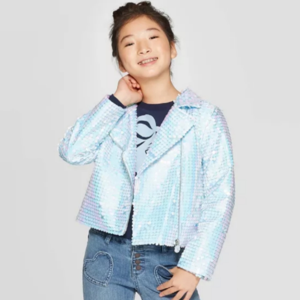 Girls Frozen II Sequin Bomber Jacket-Size 7/8